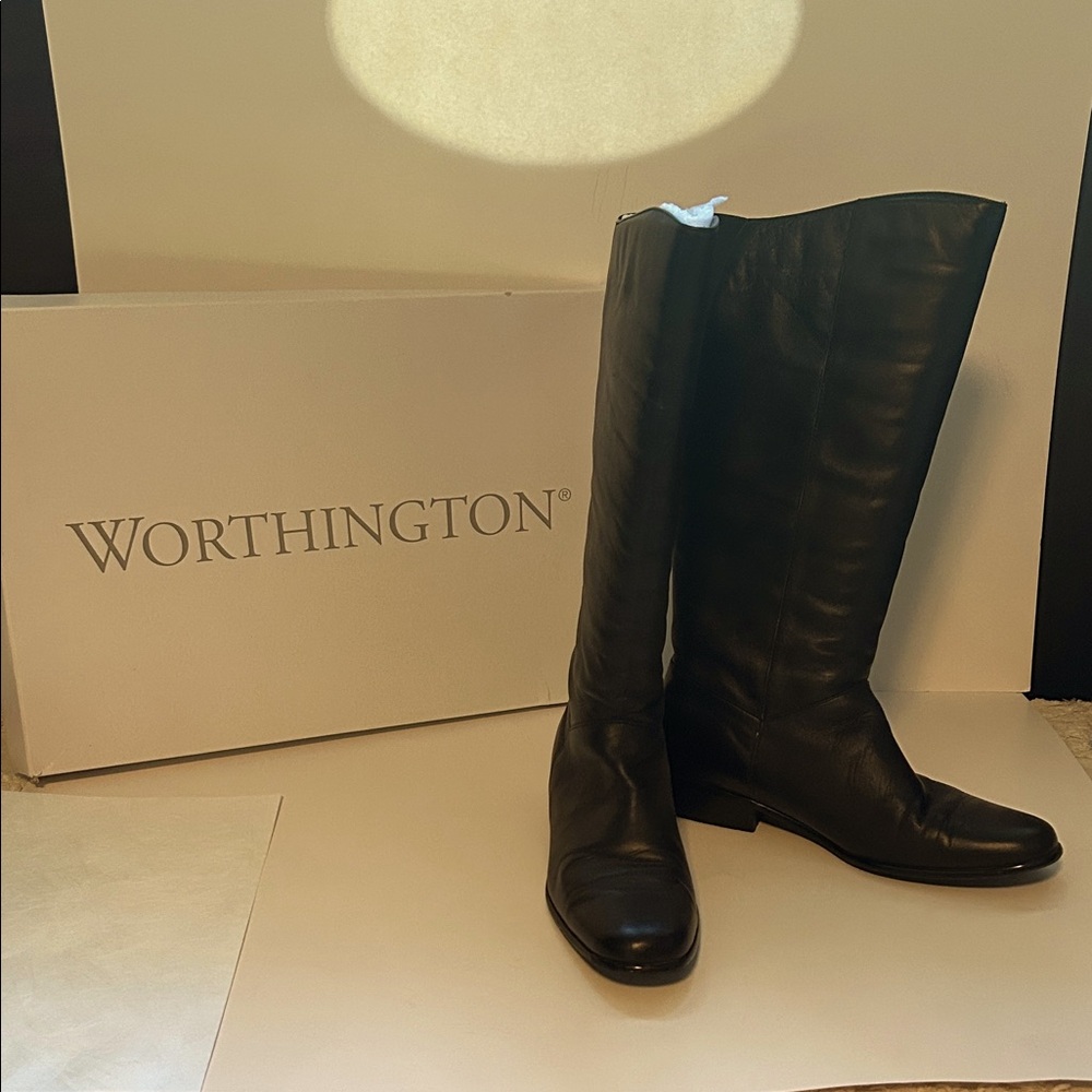 Worthington Vintage Women’s Black Leather Tall Boots Size 8 1/2 Style  “Jessie”